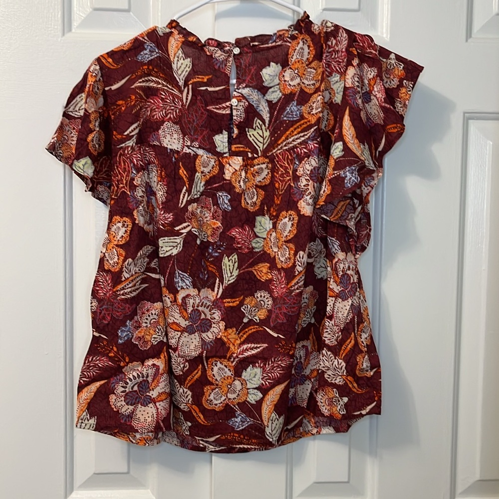 NWT Old Navy Floral Short Sleeve Top‎ Size S Purple Smocked Blouse - Picture 7 of 7